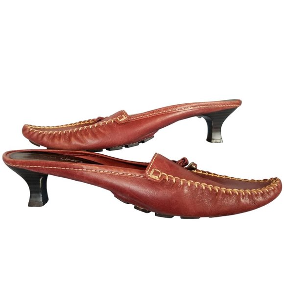 Red leather pointed mocassin heels Via Uno size 8 - Picture 5 of 14